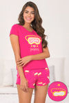 Zivame Lazy Days Knit Cotton Shorts Set- Pink N Print — thumbnail 1