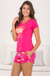 Zivame Lazy Days Knit Cotton Shorts Set- Pink N Print — thumbnail 2