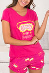 Zivame Lazy Days Knit Cotton Shorts Set- Pink N Print — thumbnail 5