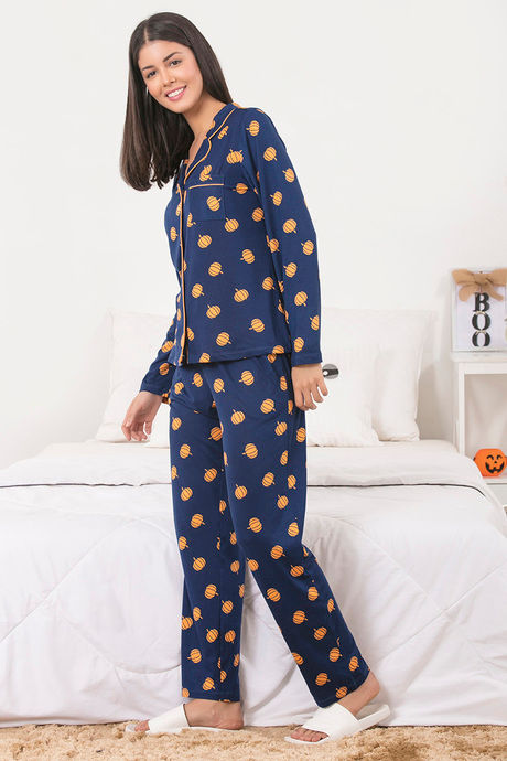 Zivame Cotton CoZzzies Butter-Soft Poly Knit Pyjama Set- Navy N Print — image 2
