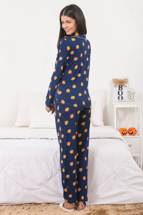 Zivame Cotton CoZzzies Butter-Soft Poly Knit Pyjama Set- Navy N Print — image 3