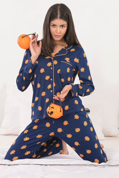 Zivame Cotton CoZzzies Butter-Soft Poly Knit Pyjama Set- Navy N Print — image 4