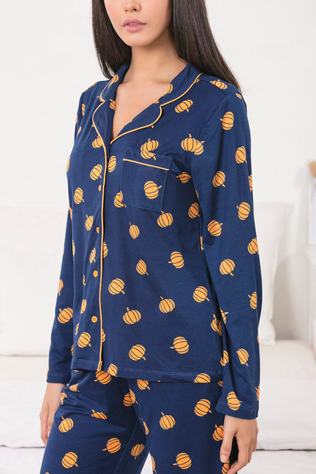 Zivame Cotton CoZzzies Butter-Soft Poly Knit Pyjama Set- Navy N Print — image 5