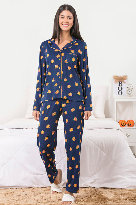 Zivame Cotton CoZzzies Butter-Soft Poly Knit Pyjama Set- Navy N Print — image 6