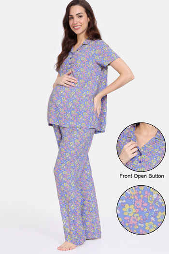 Zivame Maternity Floral Pop Woven Pyjama Set - Dutch Canal