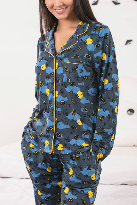 Zivame Cotton CoZzzies Butter-Soft Poly Knit Pyjama Set- Blue N Print — image 5