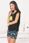 Zivame Cotton CoZzzies Butter-Soft Poly Knit Shorts Set - Navy N Print — thumbnail 2