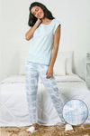 Zivame Chic Checks Knit Cotton Pyjama Set-Blue N Print — thumbnail 1
