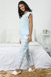 Zivame Chic Checks Knit Cotton Pyjama Set-Blue N Print — thumbnail 2