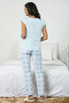Zivame Chic Checks Knit Cotton Pyjama Set-Blue N Print — thumbnail 3