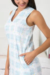 Zivame Chic Checks Knit Cotton Knee Length Nightdress-Blue — thumbnail 5