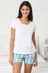 Zivame Chic Checks Knit Cotton Shorts Set-Blue — thumbnail 1