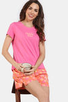Zivame Aquarelle Woven Loungewear Shorts Set - Melon — thumbnail 1