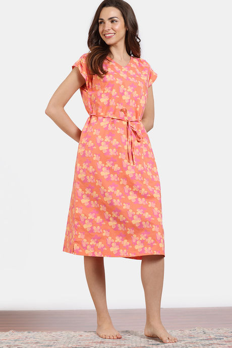 Zivame Aquarelle Woven Lifewear Mid Length Nightdress - Melon — image 2