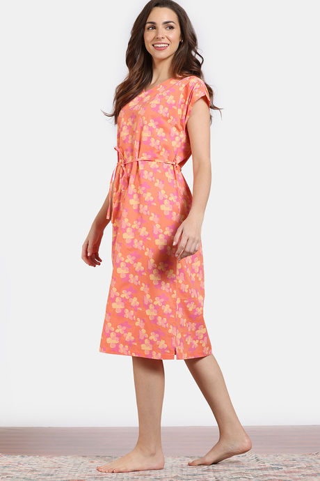 Zivame Aquarelle Woven Lifewear Mid Length Nightdress - Melon — image 3