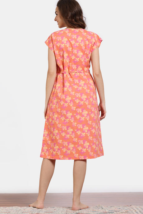 Zivame Aquarelle Woven Lifewear Mid Length Nightdress - Melon — image 4
