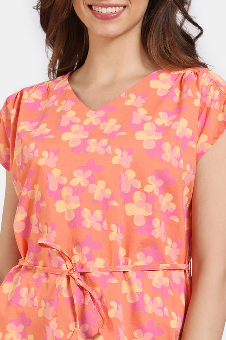 Zivame Aquarelle Woven Lifewear Mid Length Nightdress - Melon — image 5
