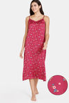 Zivame Bouquet Toss Woven Mid Length Nightdress - Red Plum — thumbnail 1
