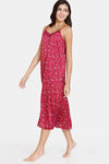 Zivame Bouquet Toss Woven Mid Length Nightdress - Red Plum — thumbnail 2
