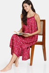 Zivame Bouquet Toss Woven Mid Length Nightdress - Red Plum — thumbnail 4