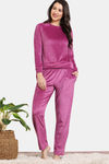 Zivame Plush Velour Knit Poly Winterwear Set - Sangria — thumbnail 2