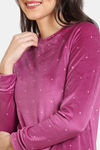 Zivame Plush Velour Knit Poly Winterwear Set - Sangria — thumbnail 5