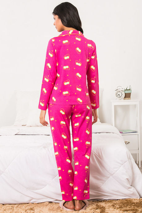 Zivame Lazy Days Knit Cotton Pyjama Set - Pink N Print — image 2