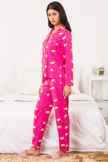 Zivame Lazy Days Knit Cotton Pyjama Set - Pink N Print — image 3