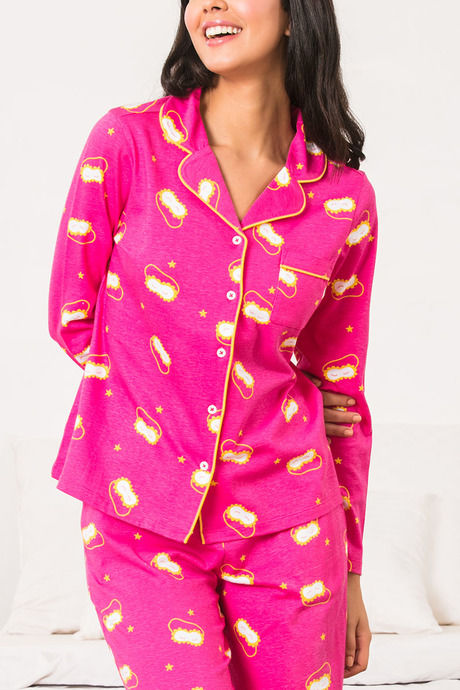 Zivame Lazy Days Knit Cotton Pyjama Set - Pink N Print — image 5