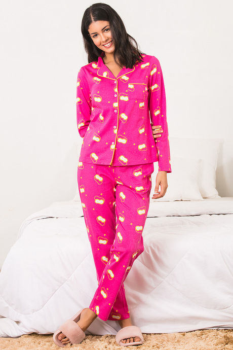 Zivame Lazy Days Knit Cotton Pyjama Set - Pink N Print — image 6