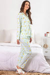 Zivame Crazy Farm Knit Cotton Pyjama Set- Aqua Blue N Print — thumbnail 2