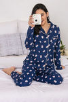 Zivame Retro Gadget Knit Cotton Pyjama Set - Navy N Print — thumbnail 4