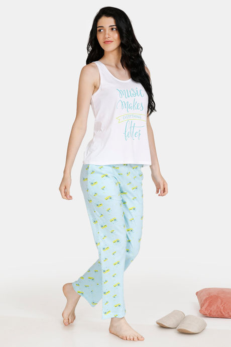 

Zivame Retro Gadget Top N Pyjama Set Blue N Print, Blues