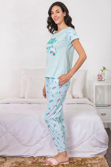 

Zivame Retro Gadget Top N Pyjama Set Blue N Print, Blues