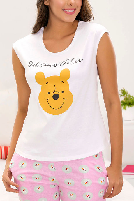 Zivame x Disney Winnie The Pooh Knit Cotton Pyjama Set -Pink N Print — image 5
