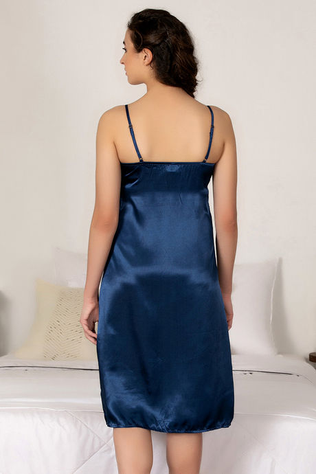 Zivame Satin Chic Knee Length Nightdress - Navy — image 2