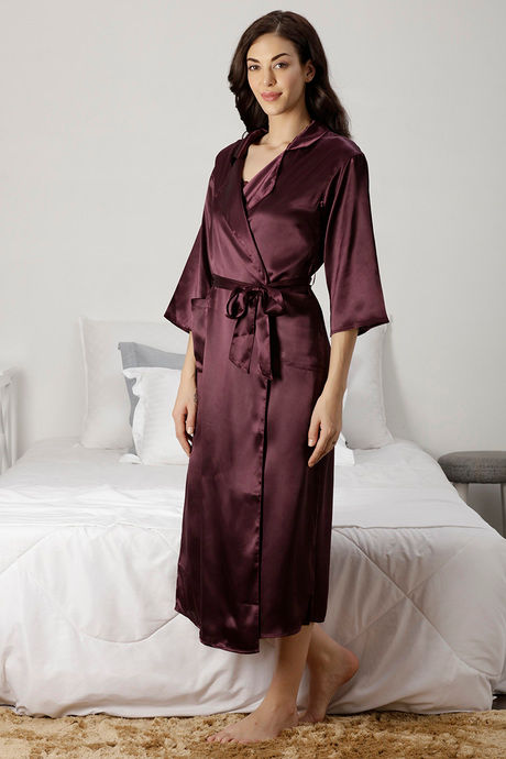 Zivame Satin Chic Satin Robe - Wine — image 2