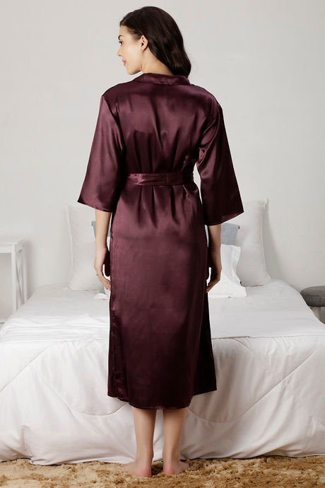 Zivame Satin Chic Satin Robe - Wine — image 3
