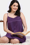 Zivame Checkered Sheen Woven Knee Length Nightdress - Wineberry — thumbnail 1