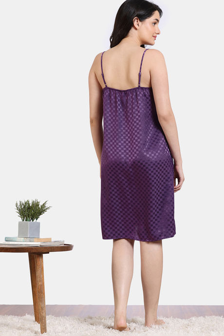 Zivame Checkered Sheen Woven Knee Length Nightdress - Wineberry — image 4