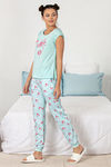 Zivame Sea Life Knit Cotton Pyjama Set- Blue N Print — thumbnail 2
