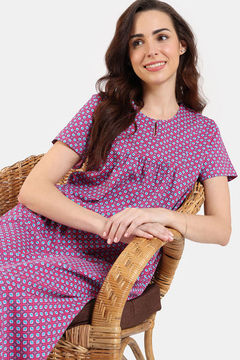 Zivame Desi Drama Knit Cotton Full Length Nightdress - Begonia Pink