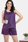 Zivame Checkered Sheen Woven Shorts Set - Wineberry — thumbnail 1