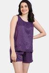 Zivame Checkered Sheen Woven Shorts Set - Wineberry — thumbnail 2