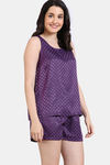 Zivame Checkered Sheen Woven Shorts Set - Wineberry — thumbnail 3