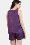 Zivame Checkered Sheen Woven Shorts Set - Wineberry — thumbnail 4