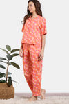 Zivame Aquarelle Woven Loungewear Pyjama Set - Melon — thumbnail 3