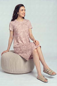 Zivame Knit Poly Knee Length Nightdress With In Built Slip On Bra - Roebuck — thumbnail 4