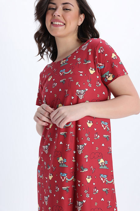 Zivame Smurf Collection Knit Poly Knee Length Nightdress With In Built Slip On Bra - Salsa — image 2