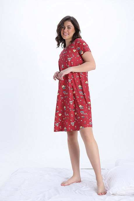 Zivame Smurf Collection Knit Poly Knee Length Nightdress With In Built Slip On Bra - Salsa — image 4